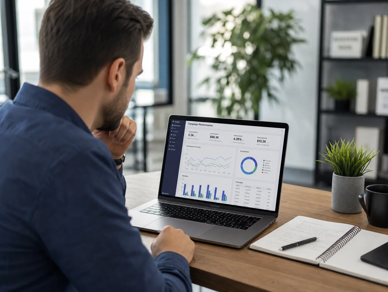 Performance marketing strategist reviewing client campaign dashboards